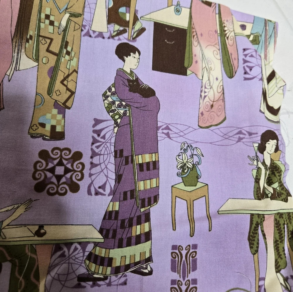Asian prints Japan geisha cats assorted fabric pieces DIY quilting crafts sewing